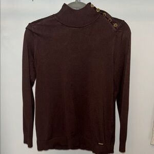 Calvin Klein Brown Turtleneck Sweater with Gold Buttons